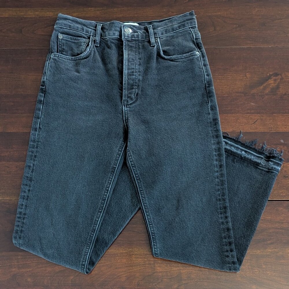 Agolde 26 Riley High Rise Straight Crop Black Jeans Button Fly Raw Hem Grunge